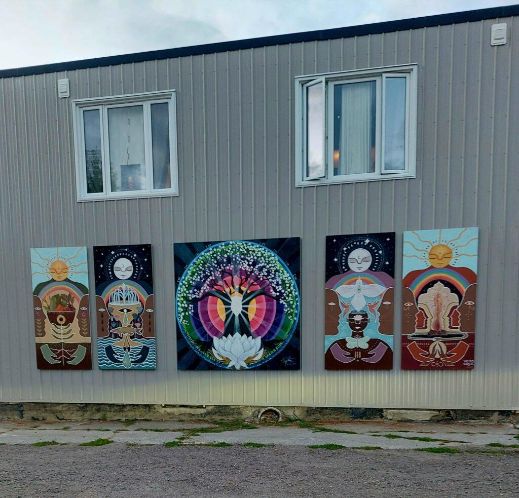 Image shows a six panel painting.