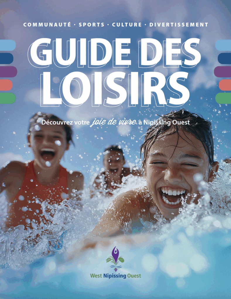 Page couverture du Guide de loisirs. Enfants qui jouent dans l'eau. 